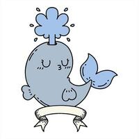 scroll banner with tattoo style happy squirting whale character creative drawing video