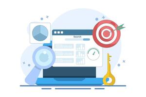 SEO Tools Concept, keyword research tool, competitor SEO analysis, SEO software that monitors website performance, minimalist design illustration. vector