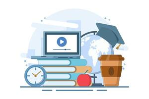 Online education concept, Internet education, online training and courses. Computer presentation, university. Distance education e-learning university. design illustration. vector