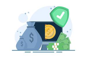Online Transaction Concept. Mobile payments via mobile phone. Secure transactions and safe payments. Payment card security. Mobile financial transfer. Flat design illustration on background. vector