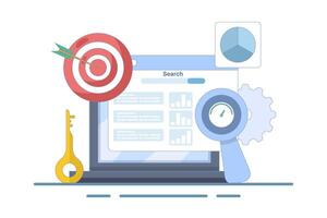 SEO Tools Concept, keyword research tool, competitor SEO analysis, SEO software that monitors website performance, minimalist flat design illustration on background. vector