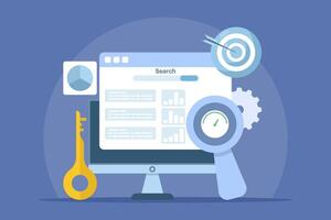 SEO Tools Concept, keyword research tool, competitor SEO analysis, SEO software that monitors website performance, minimalist design illustration on background. vector