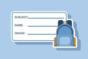 School Notebook Label Concept. School Notebook Label Template. stickers for notebooks. flat design illustration on background. vector