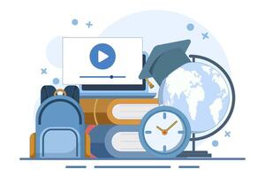 Online education concept, Internet education, online training and courses. Computer presentation, university. Distance education e-learning university. Minimalist flat design illustration. vector