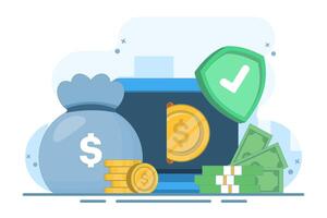 Online Transaction Concept. Mobile payments and online payments via mobile phones. Secure transactions and secure payments. Payment card security. Mobile financial transfer. Flat design illustration. vector