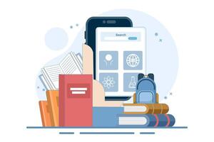 Online education concept, Internet education, online training and courses. Computer presentation, university. Distance education e-learning university. flat design illustration. vector