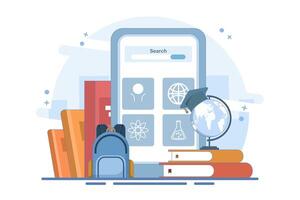Online education concept, Internet education, online training and courses. Computer presentation, university. Distance education e-learning university. flat design illustration on background. vector