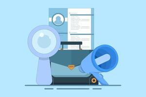 We are looking for jobs, recruitment and job openings, resume information form, web recruitment resources, job options and opportunities, employee recruitment application. flat illustration. vector