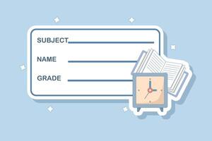School Notebook Label Concept. School Notebook Label Template. stickers for notebooks. Flat design template design on background. vector
