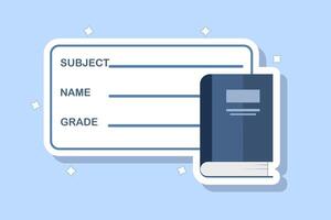 School Notebook Label Concept. School Notebook Label Template. stickers for notebooks. Flat Template Design on background. vector