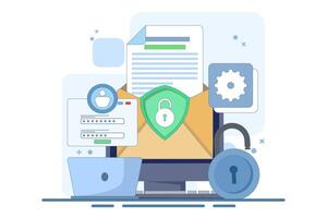 online cyber data security concept, Personal data and email security, internet security or information privacy. secure internet security system. flat illustration on background. vector