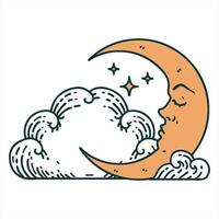 iconic tattoo style image of a crescent moon and clouds creative drawing video
