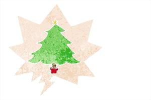 cartoon christmas tree with speech bubble in grunge distressed retro textured style creative drawing video