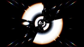 Animated neon lines rainbow circles rotation animation on black background. Seamless looping video