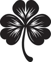 A four leaf clover is shown in black and white vector