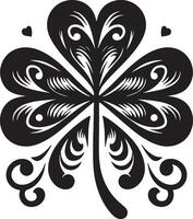 A black and white four leaf clover with swirls vector