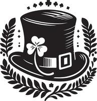 A black and white illustration of a hat with a shamrock vector