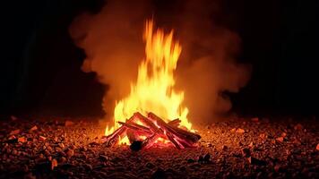 Fiery Bonfire Burning Bright at Night Dramatic Footage video