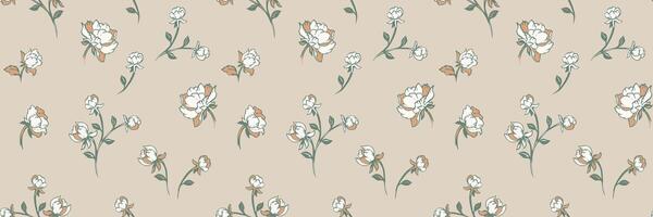 Pastel pattern with abstract creative rosebuds, roses pattern. hand drawing. Stylized tiny branches flowers seamless print on a light beige background. Simple ornaments for designs, textile vector