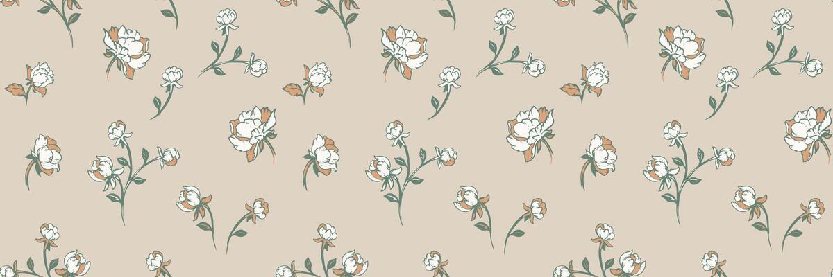 Pastel pattern with abstract creative rosebuds, roses pattern. hand drawing. Stylized tiny branches flowers seamless print on a light beige background. Simple ornaments for designs, textile
