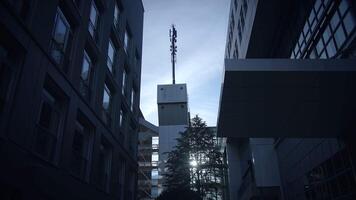5G Communication Antenna Tower Sending Mobile Phone Data Signal Wireless Transmitting video