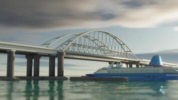 The Crimean Bridge Under Which The Ship Passes View From The Sea video