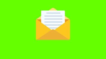 new email animation, new message animation. envelope with message on green screen animation video