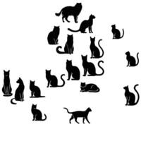 Cat breeds black silhouettes isolated on white background. Set of cats silhouettes isolated on white background. Collection of black cats cat stickers collection vector