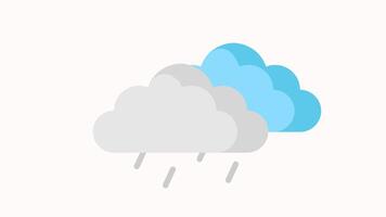 Drizzling clouds accompanied by the appearance of the sun, weather icon in flat colorful colors. View of clouds or rainy day. 4k resolution video
