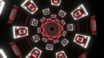 Red and White Cylindrical Neon Moving Tunnel Background VJ Loop in 4K video