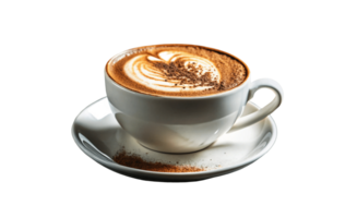 Wonderful luxury cup of cappuccino coffee with cocoa powder, png