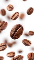 coffee beans floating in the middle air with white background photo