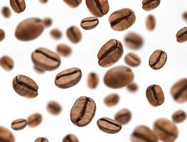 Coffee beans falling on a white background photo