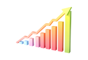 A colorful graph chart with an upward arrow png