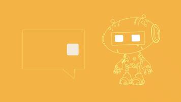 Conversational AI chatbot animation. Animated chatbot 2D cartoon flat colour line characters. 4K concept footage on orange background. video