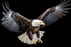 An eagle is flying in the air with its wings spread photo