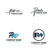 PW initial signature logo flat design vector