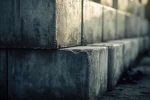 Concrete Blocks Stacked In A Row Showing Texture photo