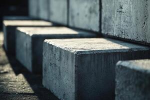 Concrete Blocks Stacked In Rows Under Sunlight photo