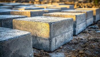 Concrete blocks arranged on a construction site photo
