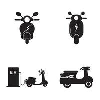 set Electric motorcycle with plug pictogram icon symbol design vector