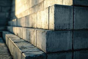 Concrete Block Steps Corner Sunlight Illumination photo