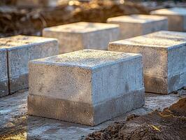 Concrete Blocks Placed On Construction Site Ground photo
