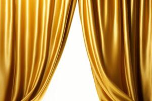Golden theatrical curtain on white background. Empty space. photo