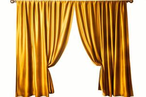 A pair of golden drapes on white with copy space. photo