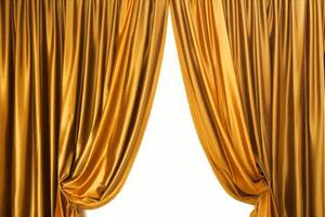 Golden theatrical curtain. Empty white space. photo