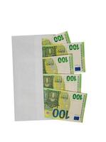 Cash euro money in an envelope. Banknotes of 100 denominations. photo