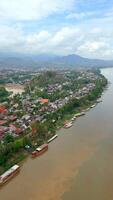 Aerial view of Luang Prabang city skyline and Mekong River landscape in Laos. video