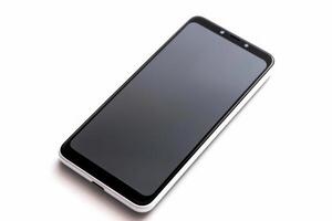 Empty black mobile screen isolated on white background. photo