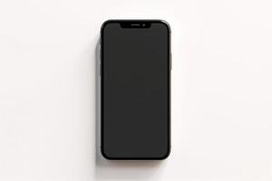 3D Realistic Smartphone Device Mockup Template. Modern Mobile Phone Blank Black Screen. Isolated on white background. photo